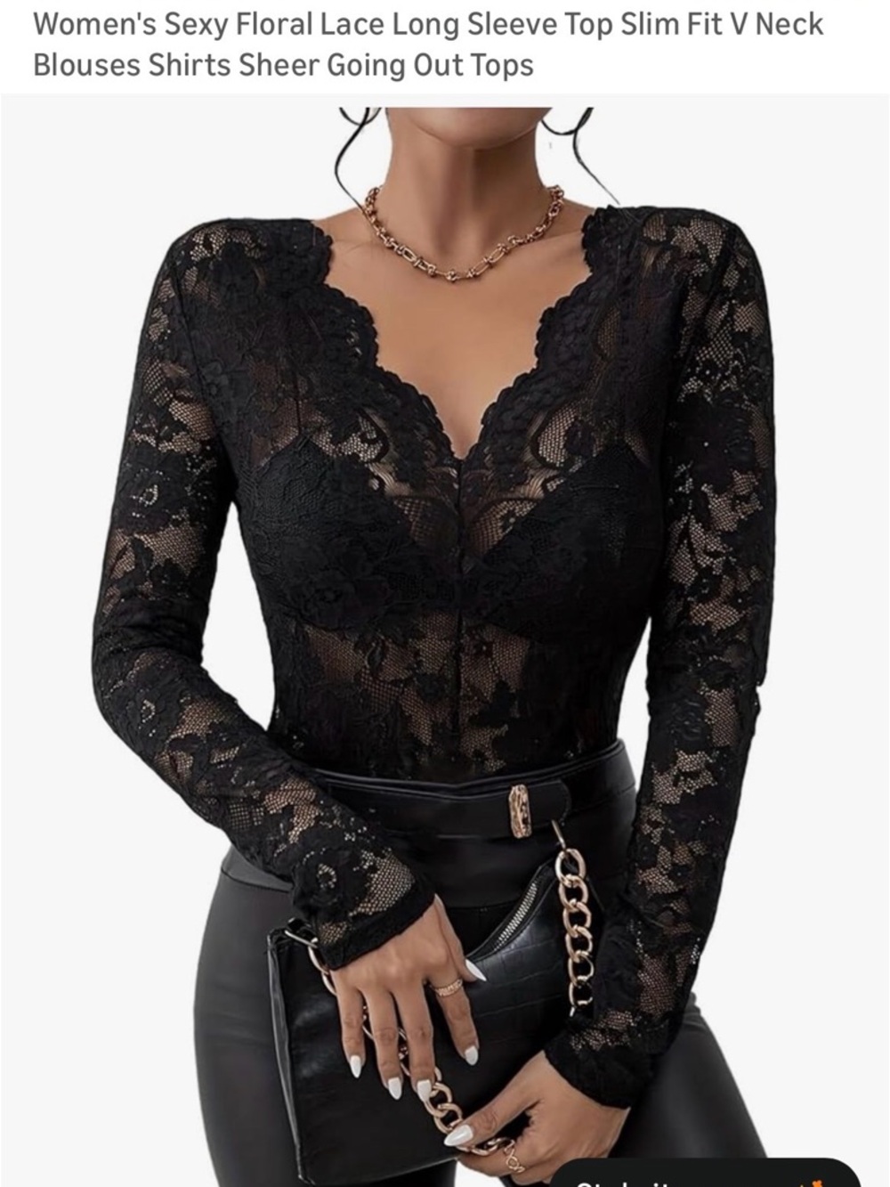 Black Floral Lace V-Neck Long Sleeve Top - Women's Elegant Sheer Blouse